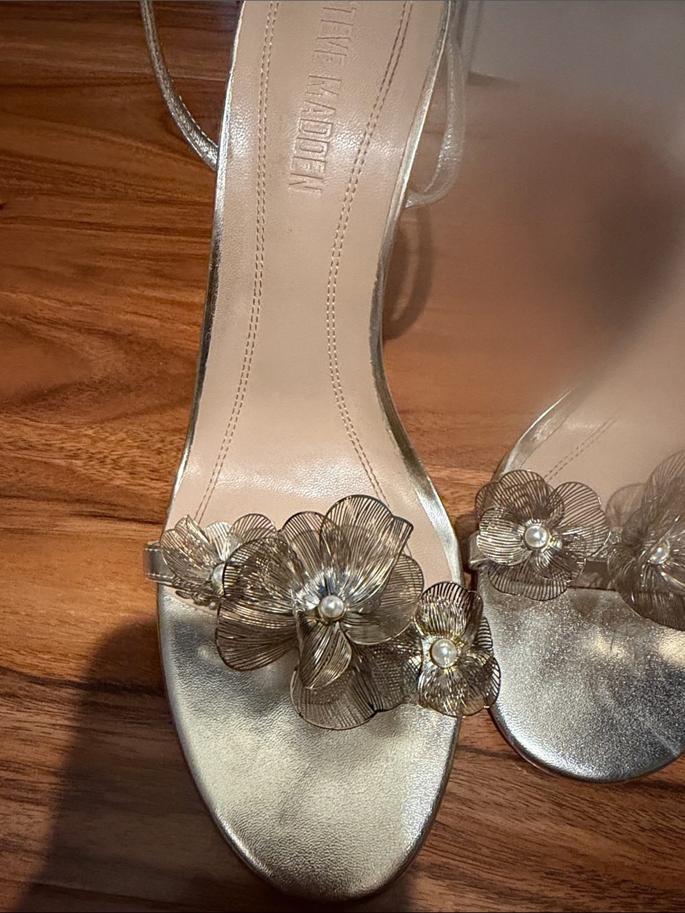 Steve Madden Gold Floral Strap Heels - Picture 2 of 4
